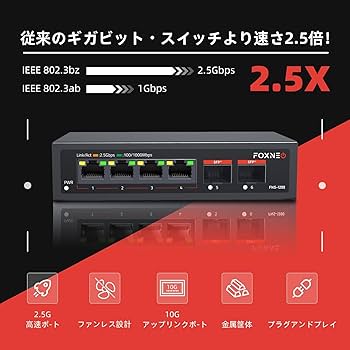 Amazon.co.jp: FOXNEO 2.5gbps スイッチングハブ 6ポート（4x2